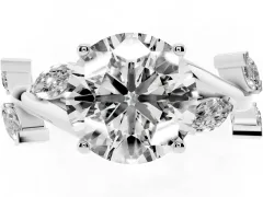 Round Cut Diamond Solitaire Ring Set in Silver with Twisted Marquise Accent Band
