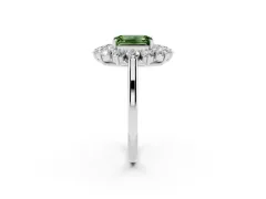 Fancy Green Emerald Cut Diamond Floral Double Halo Ring Set in Silver with Round Petals