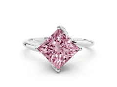 Fancy Pink Princess Cut Diamond Solitaire Engagement Ring Set in Silver with Classic Plain Band