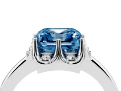 Fancy Blue Asscher Cut Diamond Round Cluster Halo Ring Set in Platinum with Solitaire Band and Prong Setting