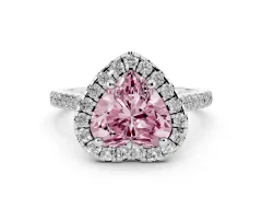 Fancy Pink Heart Cut Diamond Cushion Halo Ring Set in Platinum with Pavé Band