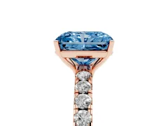 Fancy Blue Radiant Cut Diamond Pavé Solitaire Engagement Ring Set in Rose gold with Prong Setting