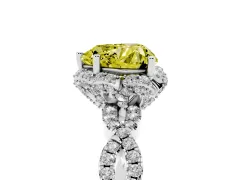 Fancy Yellow Heart Cut Diamond Halo Twist Band Solitaire Ring Set in Silver with Prong-Set Center Stone