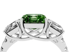 Fancy Green Asscher Cut Diamond Three-Stone Ring Set in Silver with Pavé Band