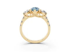 Fancy Blue Marquise Cut Diamond Three-Stone Ring Set in Yellow gold with Pavé Band