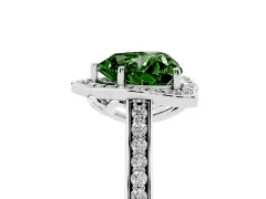 Fancy Green Heart Cut Diamond Halo Ring Set in White gold with Pavé-Lined Shoulders and Prong Setting
