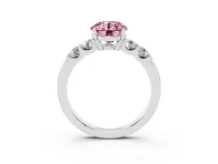 Fancy Pink Round Cut Diamond Five-Stone Prong Set Engagement Ring Set in Silver with Channel Band