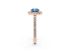 Fancy Blue Cushion Cut Diamond Pavé Halo Ring Set in Rose gold with Prong Setting