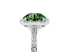 Fancy Green Round Cut Diamond Halo Engagement Ring Set in Platinum with Round Pavé Shoulders and Heart Gallery