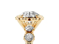 Round Cut Diamond Floral Halo Ring Set in Yellow gold with Shared Prong Band