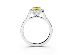 Fancy Yellow Emerald Cut Diamond Cushion Halo Ring Set in Silver with Pavé Band