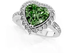 Fancy Green Heart Cut Diamond Halo Ring Set in Silver with Pavé Shank and Prong Setting