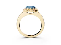 Fancy Blue Heart Cut Diamond Pavé Halo Ring Set in Yellow gold with Prong Setting