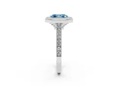 Fancy Blue Asscher Cut Diamond Halo Milgrain Pavé Band Ring Set in White gold with Prong Setting