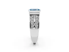 Fancy Blue Emerald Cut Diamond Wide Channel Set Band Ring Set in Platinum with Bezel Setting