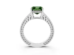 Fancy Green Asscher Cut Diamond Solitaire Pavé Milgrain Engagement Ring Set in White gold with Prong Setting