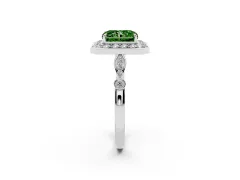 Fancy Green Radiant Cut Diamond Halo Engagement Ring Set in Silver with Twisted Band and Prong Setting