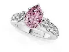 Fancy Pink Pear Cut Diamond Pavé Engagement Ring Set in Silver with Prong Setting
