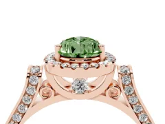 Fancy Green Pear Cut Diamond Halo Ring Set in Rose gold with Pavé-Lined Split Shank Band
