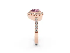 Fancy Pink Heart Cut Diamond Halo Ring Set in Rose gold with Pavé Shank and Prong Setting