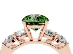 Fancy Green Round Cut Diamond Five-Stone Prong Set Ring Set in Rose gold with Classic Band
