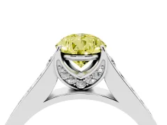 Fancy Yellow Pear Cut Diamond Solitaire Pavé Engagement Ring Set in White gold with Prong Setting