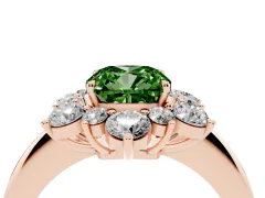 Fancy Green Cushion Cut Diamond Cluster Halo Ring Set in Rose gold with Solitaire Band and Prong Setting