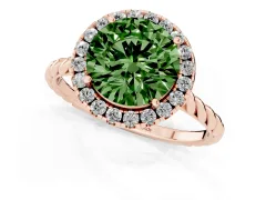 Fancy Green Round Cut Diamond Halo Ring Set in Rose gold with Plain Twisted Band