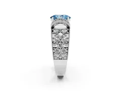 Fancy Blue Oval Cut Diamond Milgrain Halo Pavé Engagement Ring Set in White gold with Prong Setting