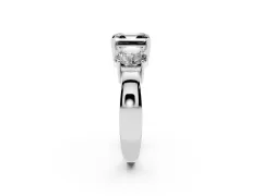 Fancy Black Asscher Cut Diamond Three-Stone Ring Set in Platinum with Round Side Stones and Classic Band