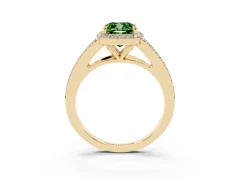 Fancy Green Cushion Cut Diamond Halo Split Shank Pavé Ring Set in Yellow gold with Prong Setting