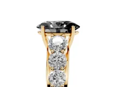 Fancy Black Oval Cut Diamond Solitaire Ring Set in Yellow gold with Pavé-Set Band and Prong Setting