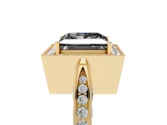 Fancy Black Princess Cut Diamond Halo Engagement Ring Set in Yellow gold with Accent Split Shank Band