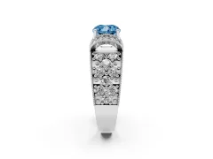 Fancy Blue Cushion Cut Diamond Milgrain Halo Pavé Engagement Ring Set in Silver with Prong Setting