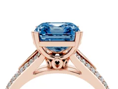 Fancy Blue Asscher Cut Diamond Split Shank Pavé Engagement Ring Set in Rose gold with Prong-Set Center Stone