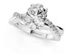 Oval Cut Diamond Twisted Pavé Band Ring Set in Platinum with Prong Setting