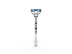 Fancy Blue Emerald Cut Diamond Three-Stone Ring Set in Platinum with Pavé Band and Graduated Sides