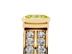 Fancy Yellow Emerald Cut Diamond Wide Channel Set Band Ring Set in Yellow gold with Bezel Setting