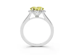 Fancy Yellow Oval Cut Diamond Halo Engagement Ring Set in Silver with Pavé Band and Rising Shoulders