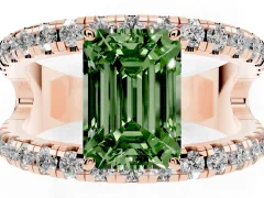 Fancy Green Emerald Cut Diamond Split Shank Pavé Solitaire Ring Set in Rose gold with Open Shank Design