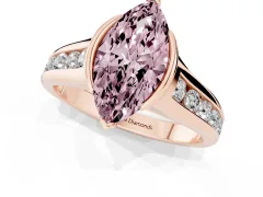 Fancy Pink Marquise Cut Diamond Bezel-Set Solitaire Ring Set in Rose gold with Channel-Set Band
