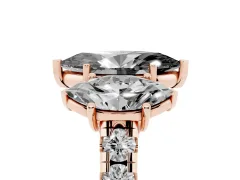Fancy Black Marquise Cut Diamond Three-Stone Ring Set in Rose gold with Pavé Band