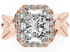 Radiant Cut Diamond Halo Floral Band Ring Set in Rose gold with Prong Setting