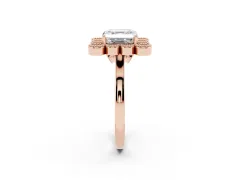 Asscher Cut Diamond Cluster Halo Ring Set in Rose gold with Milgrain Bezel Accents and Plain Band