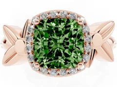 Fancy Green Cushion Cut Diamond Halo Floral Band Ring Set in Rose gold with Prong Setting