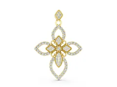 Marquise Diamond Cross Pendant Set in Yellow gold with Pavé Floral Arms