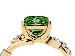 Fancy Green Princess Cut Diamond Solitaire Ring Set in Yellow gold with Twisted Marquise Accent Band