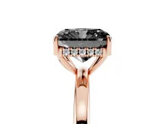 Fancy Black Radiant Cut Diamond Solitaire Ring Set in Rose gold with Plain Band and Prong Setting