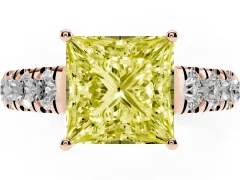 Fancy Yellow Princess Cut Diamond Solitaire Ring Set in Rose gold with Cut-Down Micro Pavé Band and Prong Setting