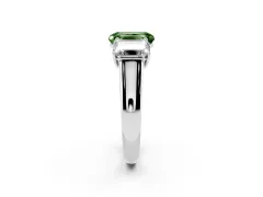 Fancy Green Emerald Cut Diamond Three-Stone Ring Set in White gold with Plain Polished Band